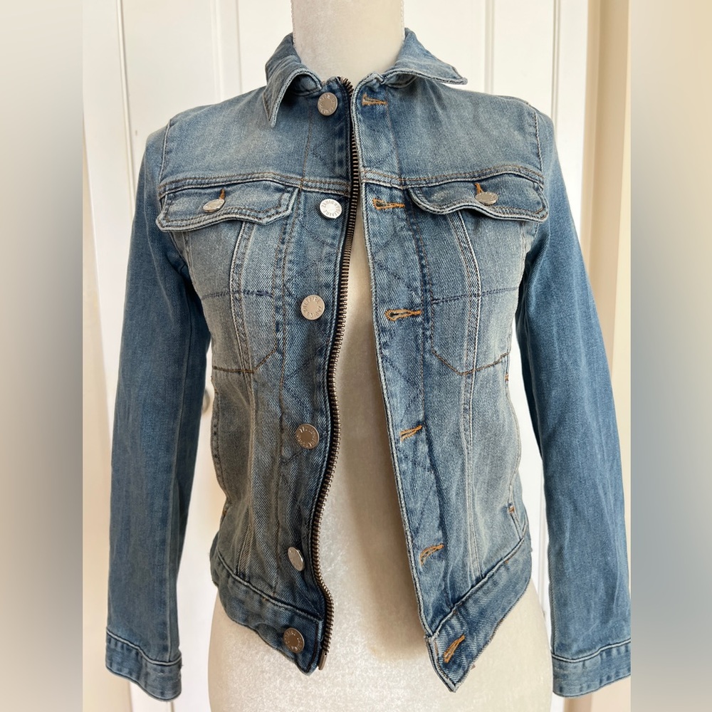 $258 NWOT Zadig & Voltaire Jeans Denim Jacket Womens Sz XS front zip & buttons